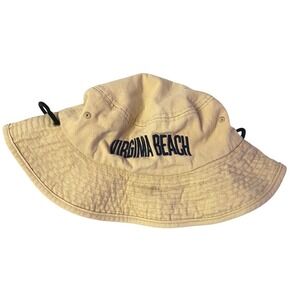 Virginia Beach Souvenir Bucket Hat Tan Cotton Adjustable Chin Strap Mens Sun Hat